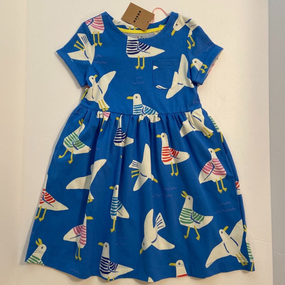 NWT Mini Boden HTF Royal Blue Seagulls Dress 6/7Y
